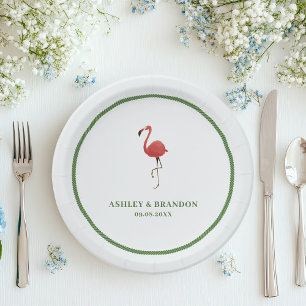 Flamingo Tropics Beach Coastal Retro Wedding Paper Plates