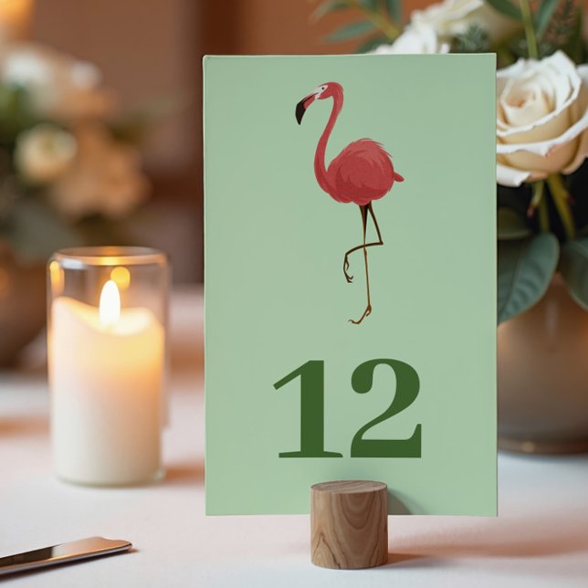 Flamingo Tropics Coastal Green Beach Wedding Table Number (Creator Uploaded)