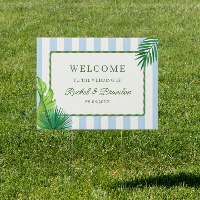 Flamingo Tropics Coastal Wedding Welcome Yard Sign (Insitu)