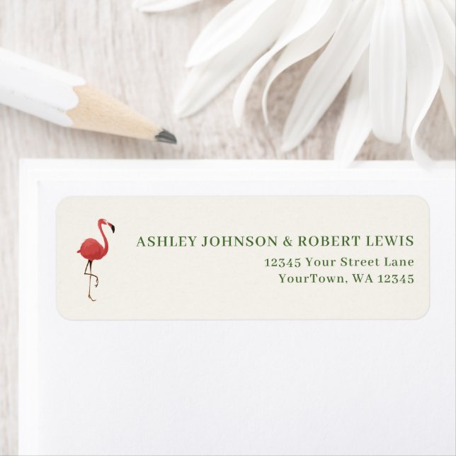 Flamingo Tropics Retro Wedding Return Address Label (Insitu)
