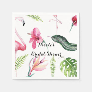 Flamingo Tropics Summer Birthday Party Elegant Paper Napkins