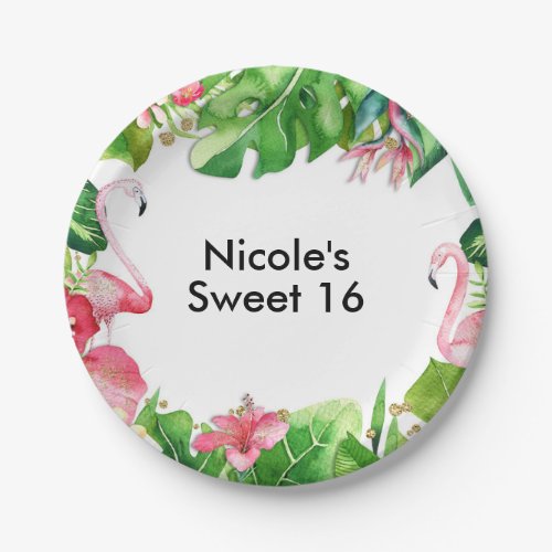 Flamingo Tropics Summer Birthday Party Elegant Paper Plates