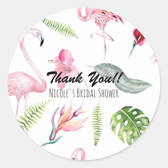 Flamingo Tropics Summer Birthday Party Favor Classic Round Sticker (Front)