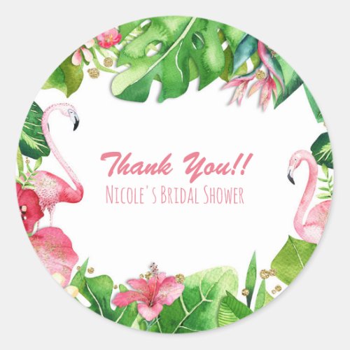 Flamingo Tropics Summer Birthday Party Favor Classic Round Sticker