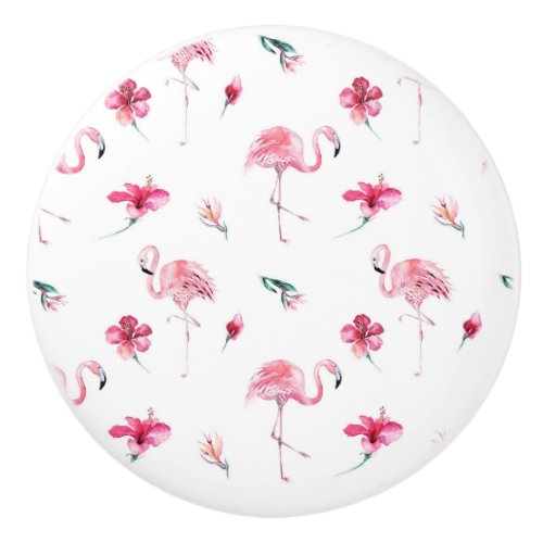 Flamingo Tropics Summer Island Chic Hibiscus Pink Ceramic Knob