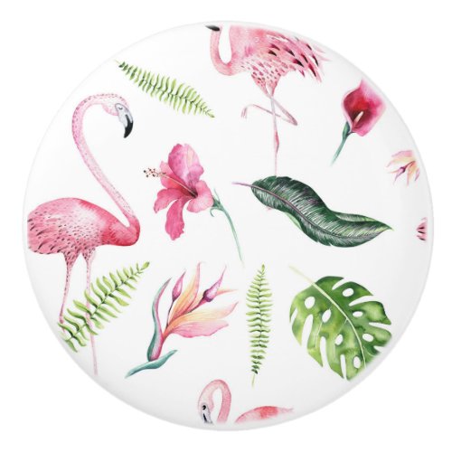 Flamingo Tropics Summer Island Chic Hibiscus Pink Ceramic Knob