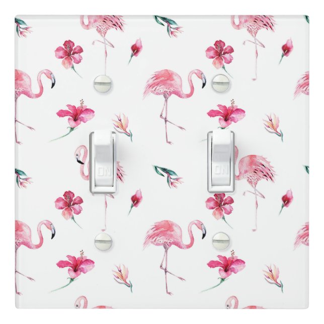 Flamingo Tropics Summer Island Chic Hibiscus Pink Light Switch Cover (In Situ)