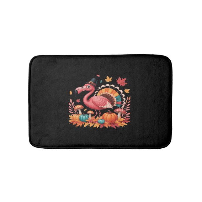 Flamingo Turkey Cute Flamingo Turkey Fall Leaf Tha Bath Mat (Front)