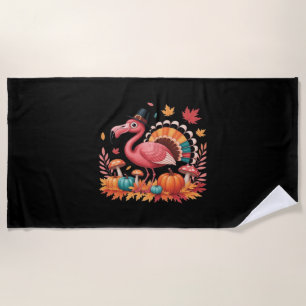 Flamingo Turkey Cute Flamingo Turkey Fall Leaf Tha Beach Towel