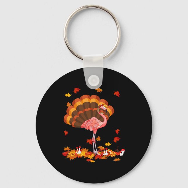 Flamingo Turkey Cute Flamingo Turkey Fall Leaf Tha Keychain (Front)