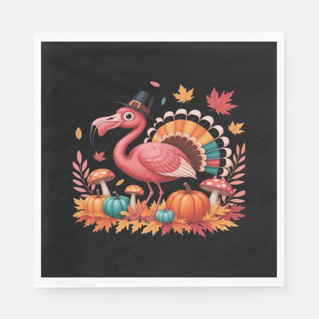 Flamingo Turkey Cute Flamingo Turkey Fall Leaf Tha Napkins (Front)