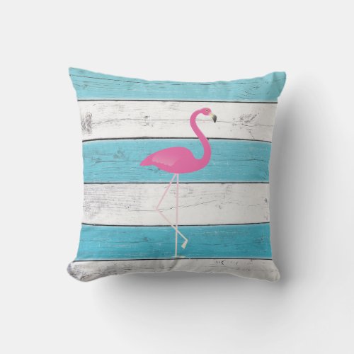 Flamingo Turquoise  White Striped Outdoor Pillow