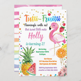 Flamingo Tutti Fruitti Girl 2nd Birthday Party Invitation