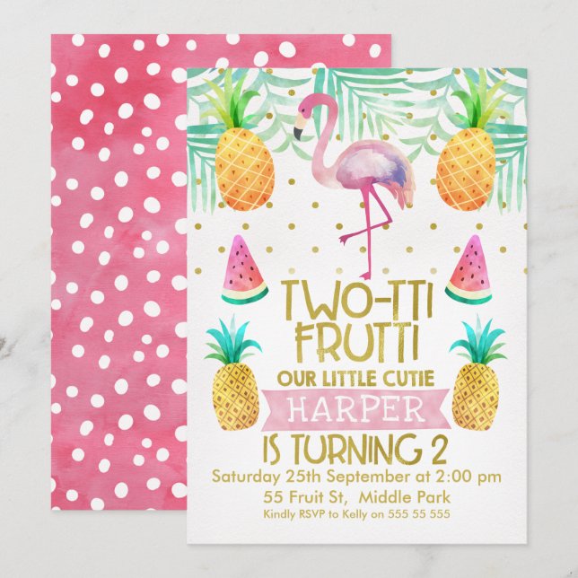 Flamingo Two-Tii Frutti 2nd Birthday Invitation (Front/Back)