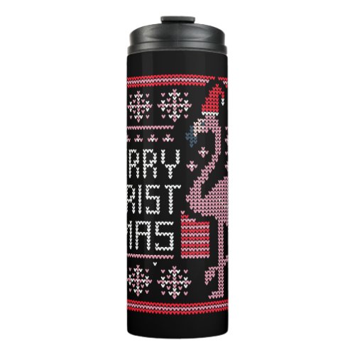 Flamingo Ugly Christmas Sweater Humor Fun Merry Thermal Tumbler