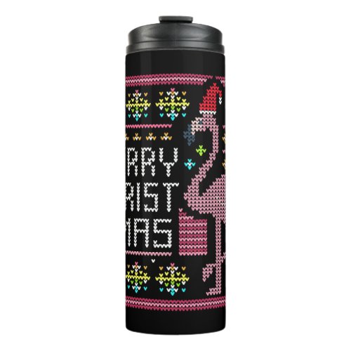 Flamingo Ugly Christmas Sweater Humor Fun Thermal Tumbler