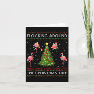 Flamingo Ugly Christmas Sweater Style Flamingo Bir Card