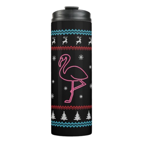 Flamingo Ugly Christmas Sweater Thermal Tumbler