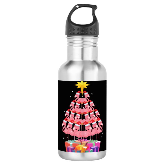 Flamingo Ugly Christmas Tree Funny Gift Stainless Steel Water Bottle (Front)