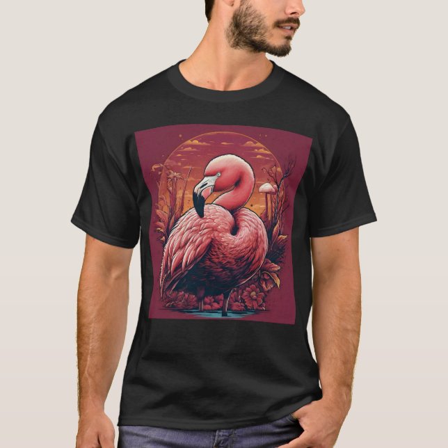Flamingo Under a Sunset Glow   T-Shirt (Front)