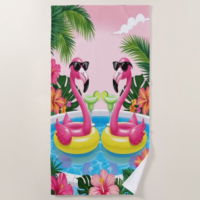 Flamingo Vibes Beach Towel (Front)