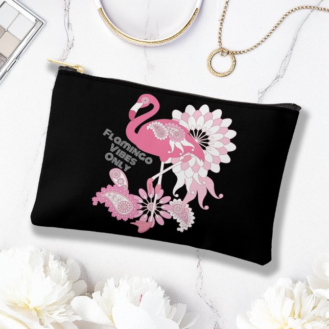 Flamingo Vibes Only Black Pink Flamingo Accessory Pouch (Creator Uploaded)