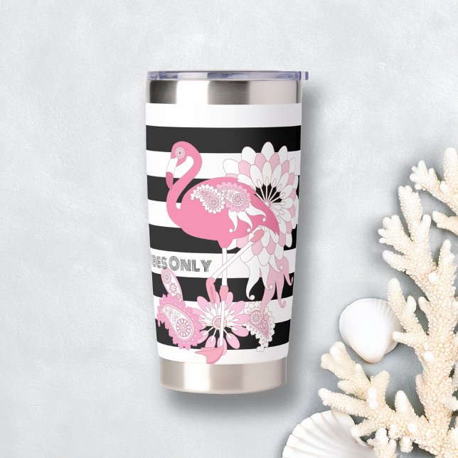 Flamingo Vibes Only Black & White Stripe Flamingo Insulated Tumbler (Creator Uploaded)