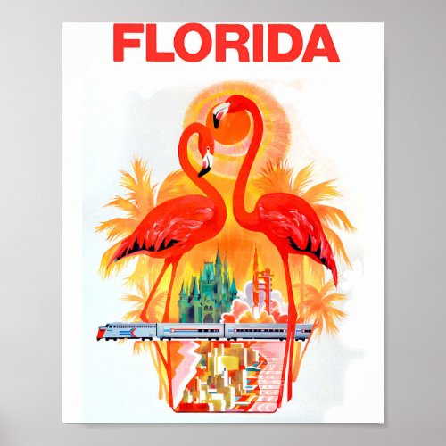 Flamingo Vintage Florida Travel Poster