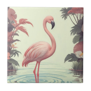 Flamingo Vintage Pink Bird Ceramic Tile