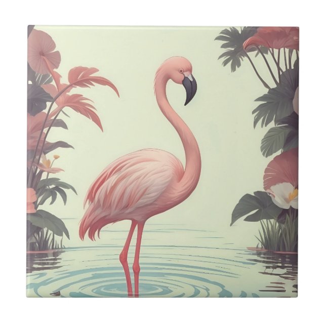 Flamingo Vintage Pink Bird Ceramic Tile (Front)