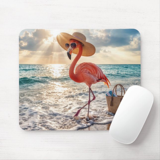 Flamingo Walking In Ocean Surf Mouse Pad (With Mouse)