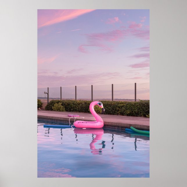 Flamingo water floater in swimming pool poster (Front)
