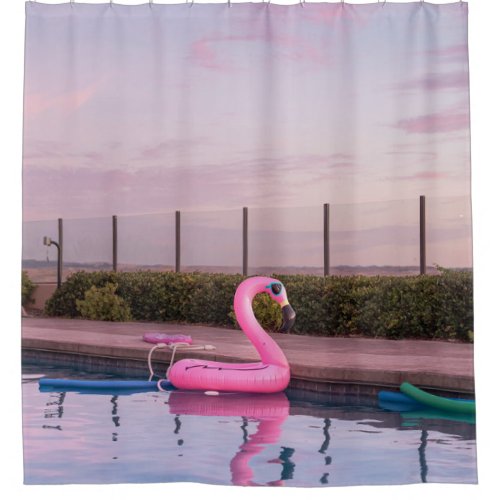 Flamingo water floater in swimming pool shower curtain
