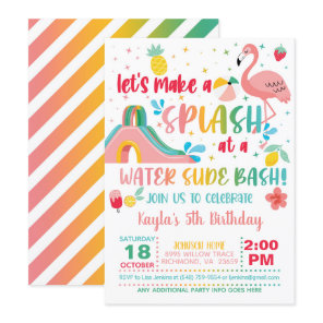 Flamingo Water Slide Birthday Invitation