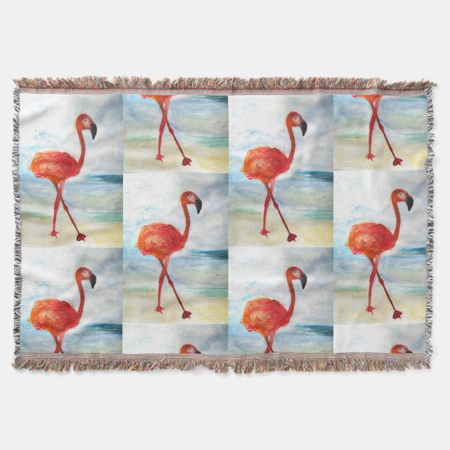Flamingo Watercolor Art Throw Blanket (Front)