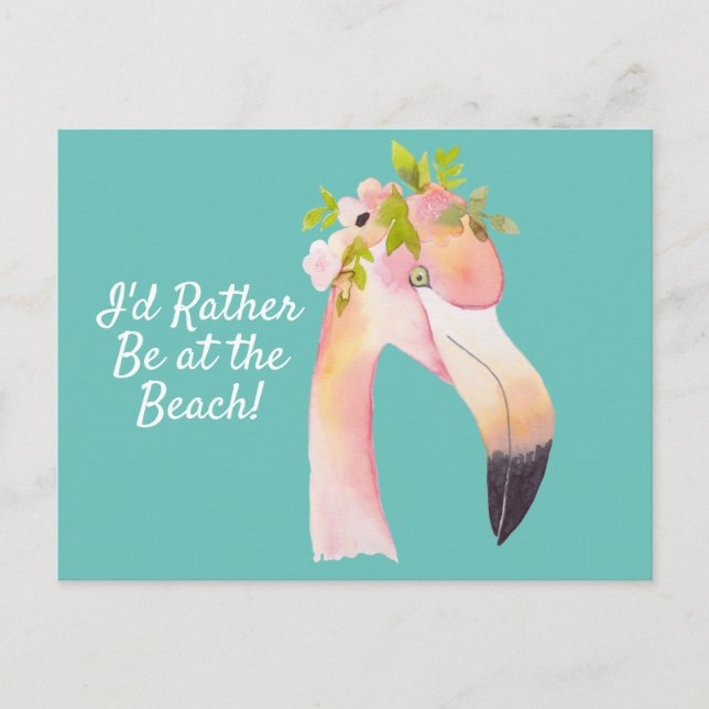 Flamingo watercolor - at the beach postcard (Front)