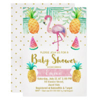 Flamingo Watercolor Baby Shower Invitation