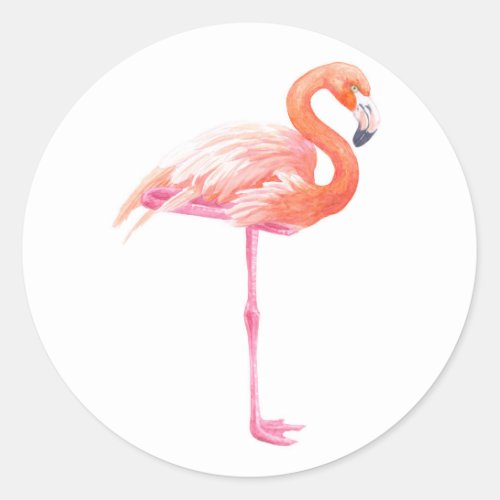 Flamingo watercolor classic round sticker