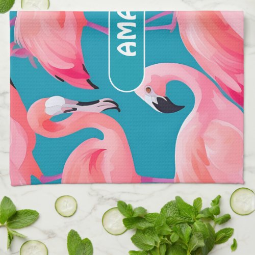 Flamingo Watercolor Colorful Personalized Pattern Kitchen Towel