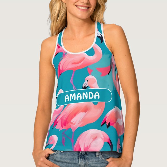 Flamingo Watercolor Colorful Personalized Pattern Tank Top (Front)