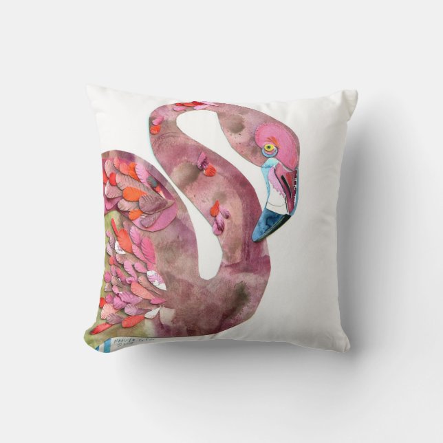 Flamingo watercolor cutting art pillow (Front)