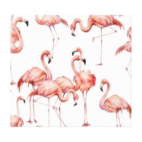 Flamingo Watercolor Exotic Bird Seamless Canvas Print