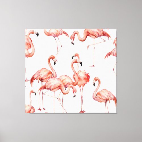 Flamingo Watercolor Exotic Bird Seamless Canvas Print
