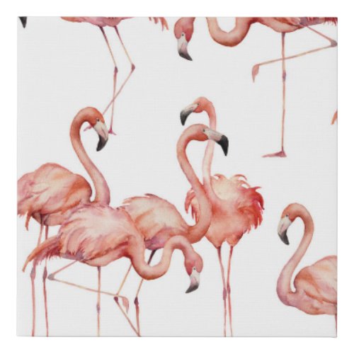 Flamingo Watercolor Exotic Bird Seamless Faux Canvas Print