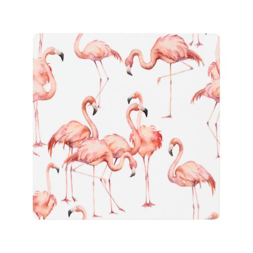 Flamingo Watercolor Exotic Bird Seamless Metal Print