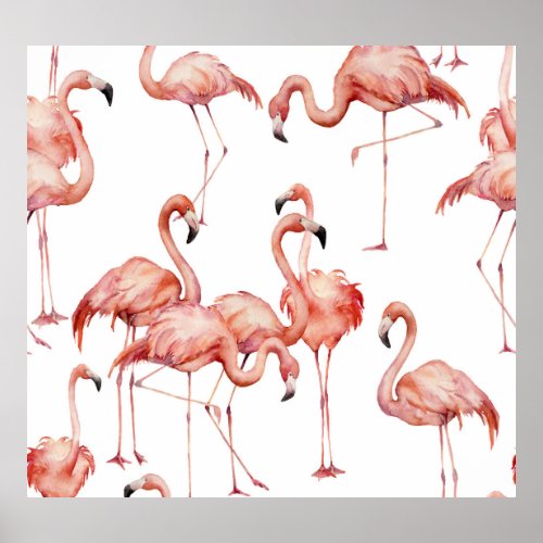 Flamingo Watercolor Exotic Bird Seamless Poster