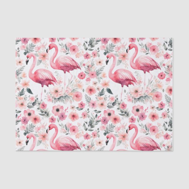 Flamingo Watercolor Girly Hot Pink Tissue Paper (Front)