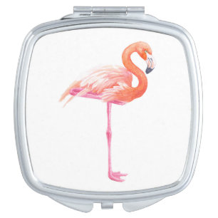 Flamingo watercolor makeup mirror