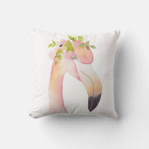 Flamingo watercolor painting - outdoor pillow