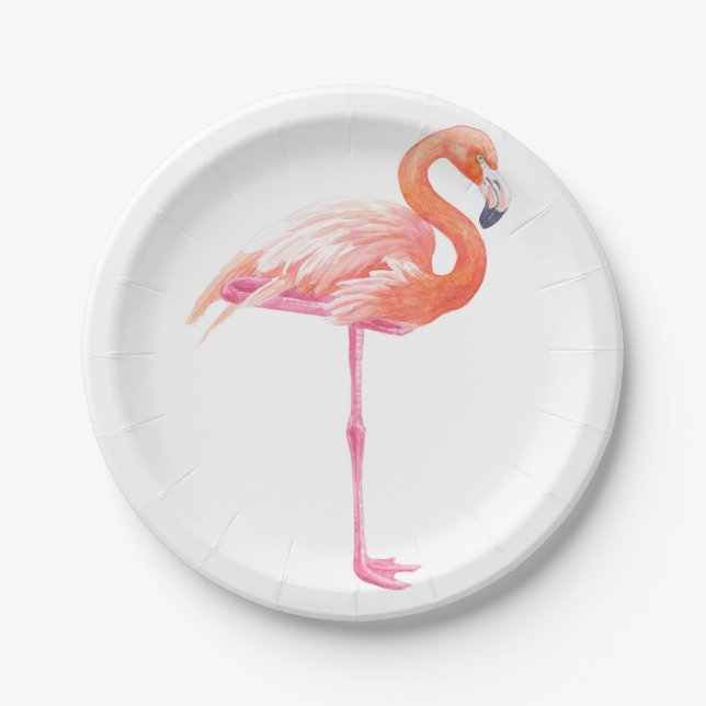 Flamingo watercolor paper plates (Front)